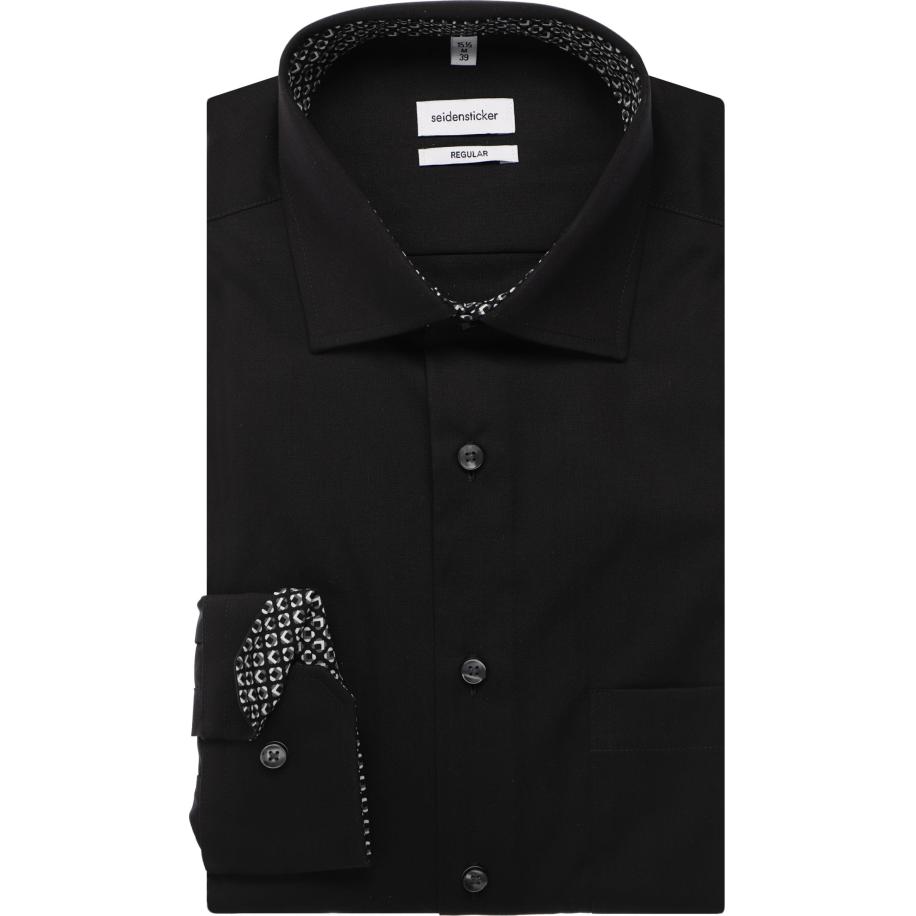 Seidensticker Overhemd zwart, Effen Zwart