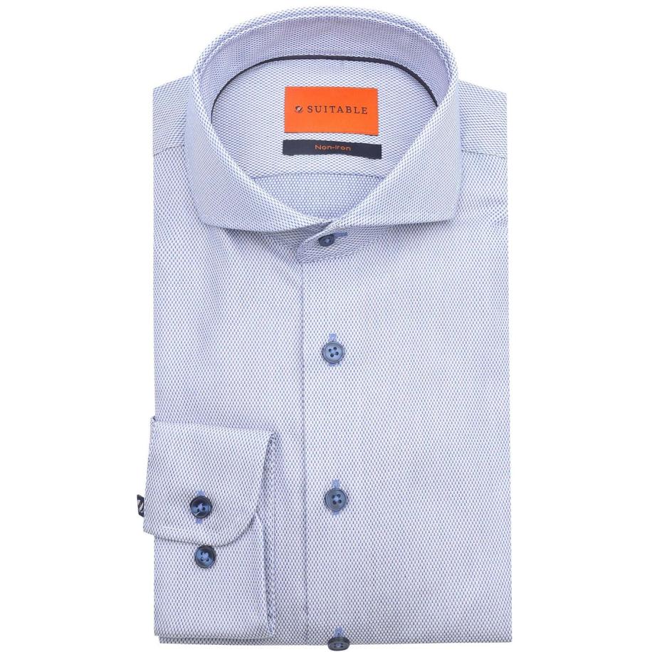 Suitable Overhemd Jacquard Luxe Blauw Blauw