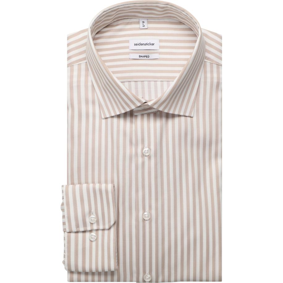 Seidensticker Overhemd zand, Gestreept Bruin
