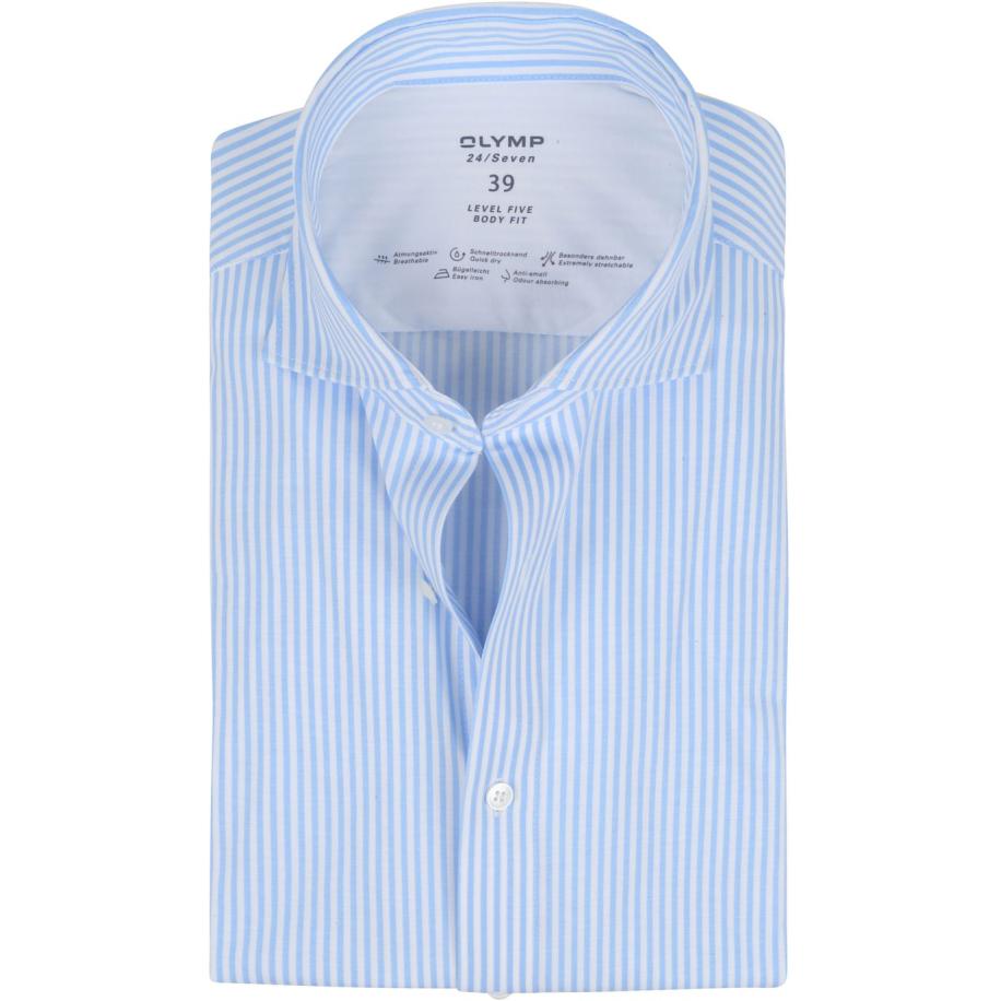 OLYMP Lvl 5 Overhemd 24/Seven Strepen Blauw Blauw