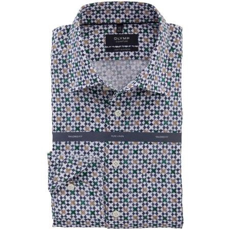OLYMP SIGNATURE Soft Business Linnen Overhemd blauw/bruin/wit, Motief