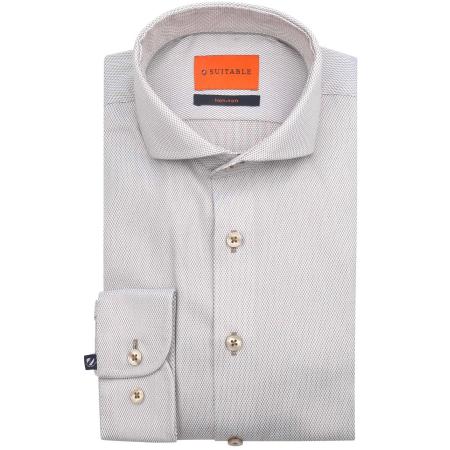 Suitable Overhemd Jacquard Luxe Beige