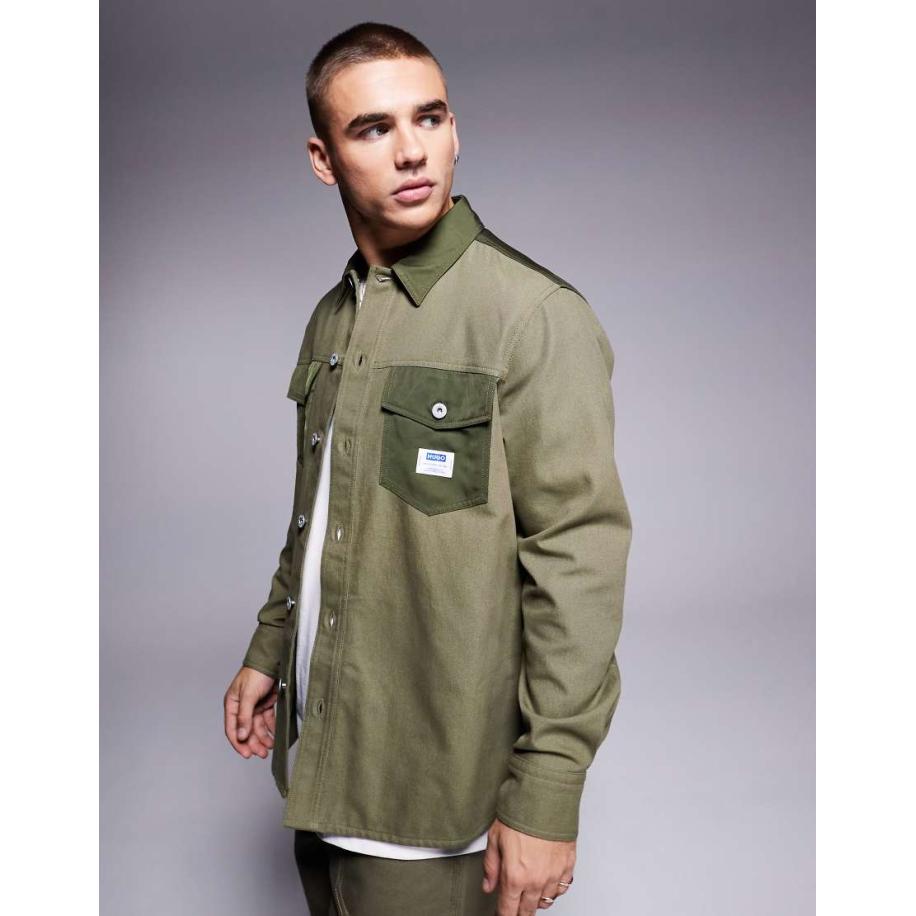 HUGO Blue - Ebrido - Overshirt met contrasterende borstzakken in groen, deel van co-ord set Groen