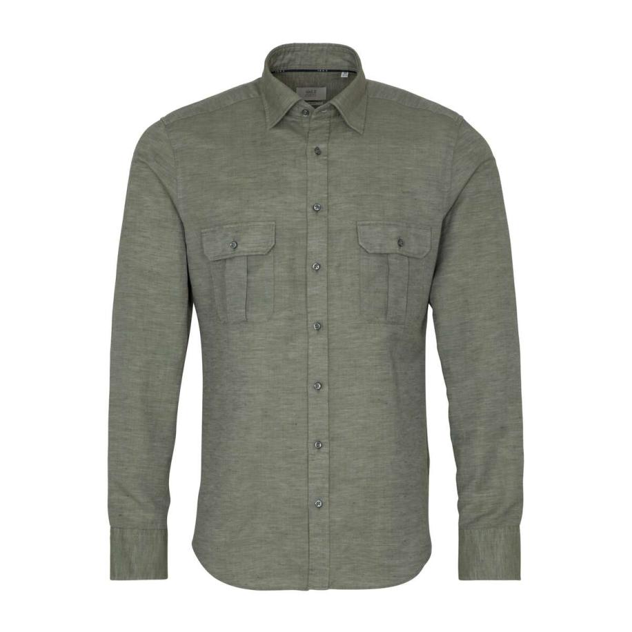 ETERNA 1863 Linnen Overhemd groen, Effen Groen