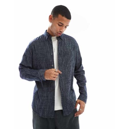 Jack & Jones - Gestreept overhemd met textuur in marineblauw