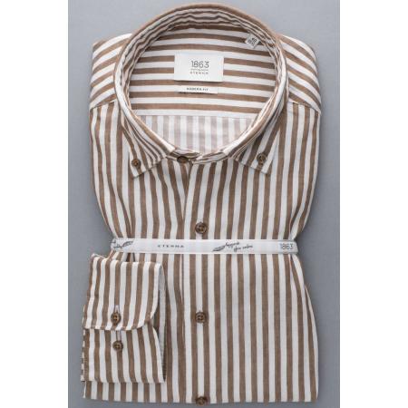 ETERNA 1863 Linnen Overhemd bruin/wit, Gestreept