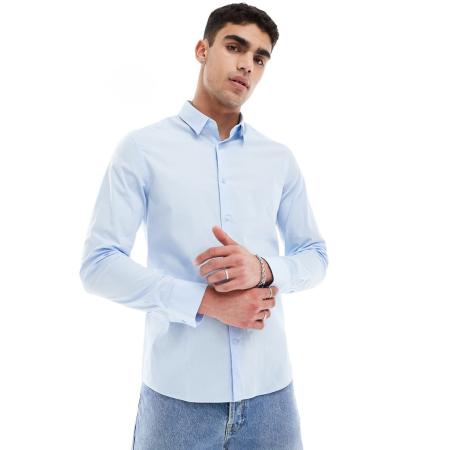 Calvin Klein - Smal poplin overhemd met stretch in lichtblauw