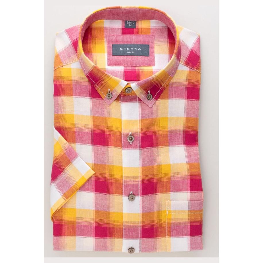 ETERNA Linnen Overhemd chianti, Ruit Multicolor