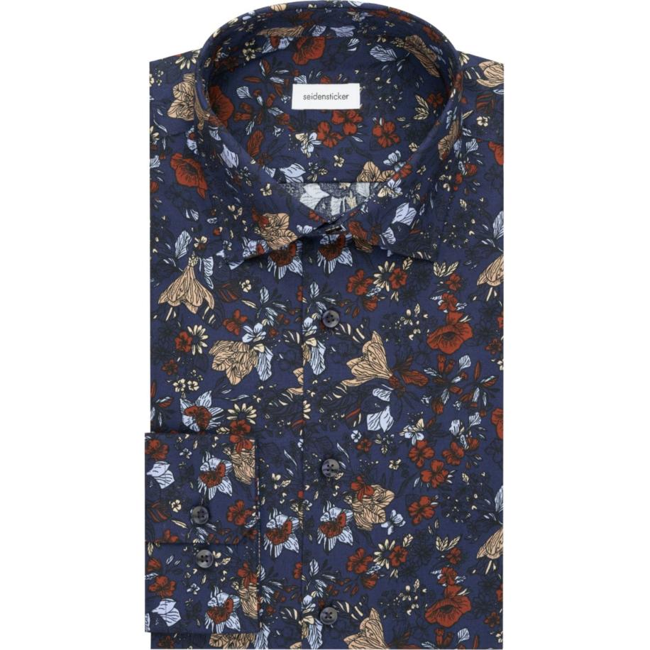 Seidensticker Overhemd blauw, Bedrukt Blauw