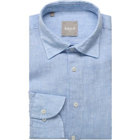fakts Leisure Linnen Overhemd blauw, Effen
