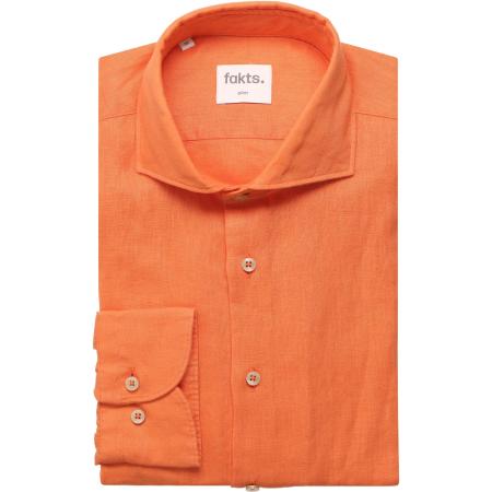 fakts Leisure Linnen Overhemd oranje, Effen