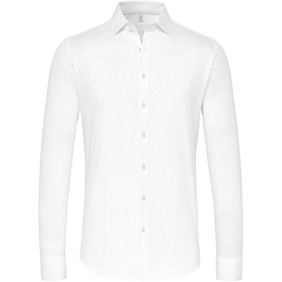 Desoto Overhemd Piqué Strijkvrij Wit Wit