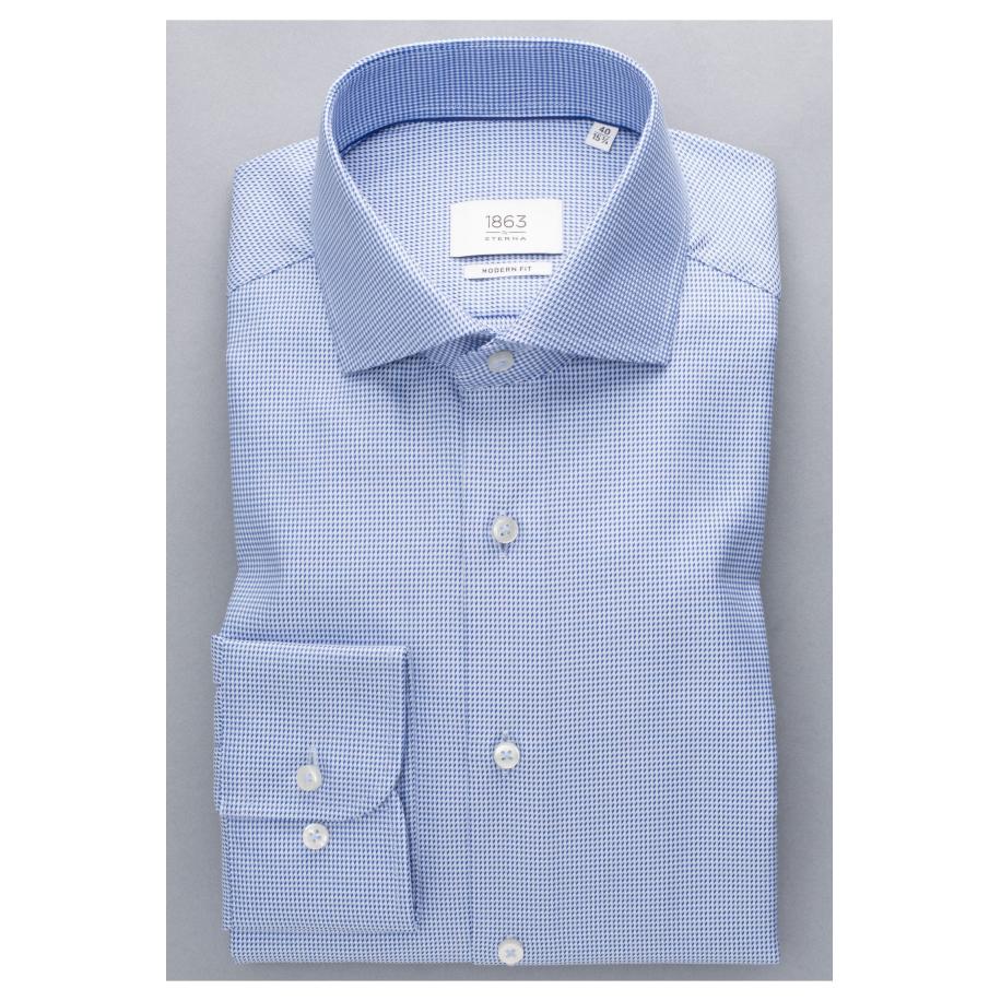 ETERNA 1863 Overhemd middenblauw, Gestructureerd Blauw