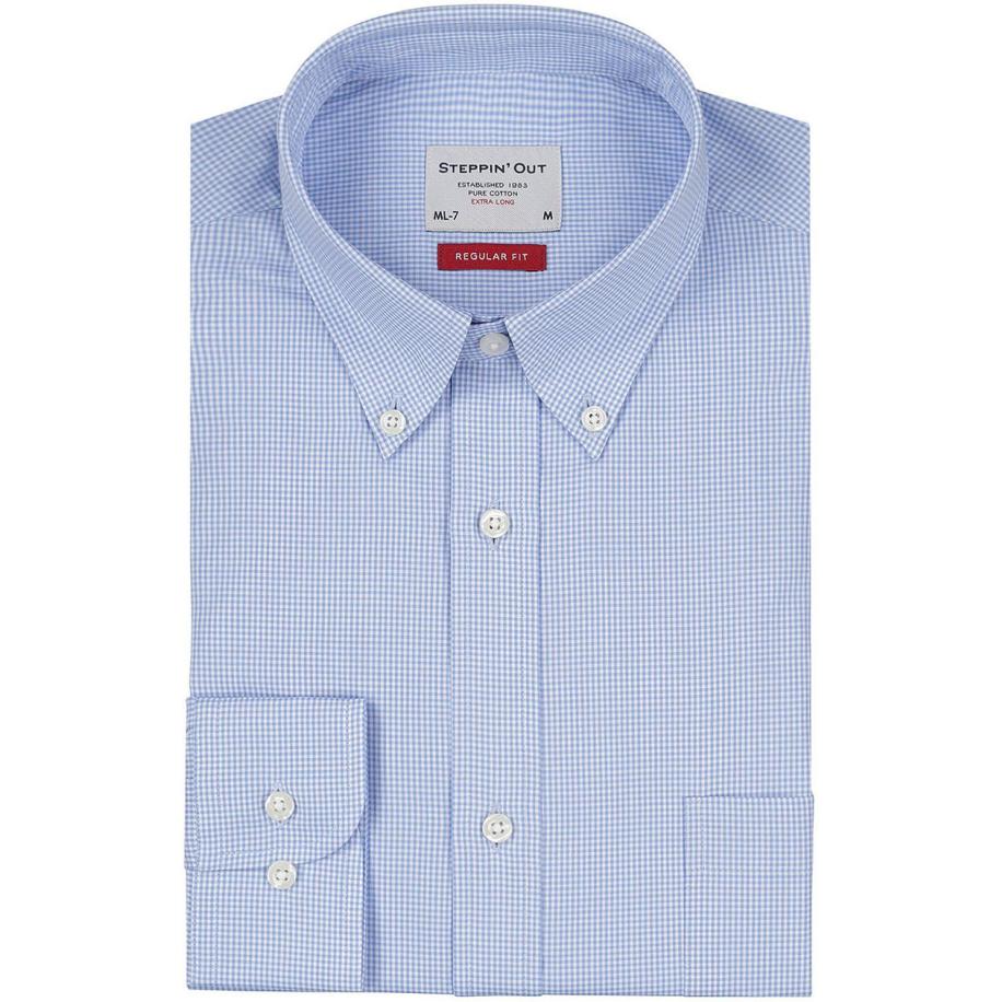 Steppin' Out Overhemd Extra Lange Mouw Ruit Lichtblauw Blauw
