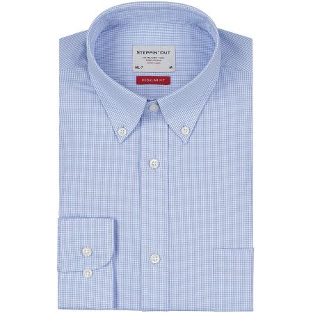 Steppin' Out Overhemd Extra Lange Mouw Ruit Lichtblauw
