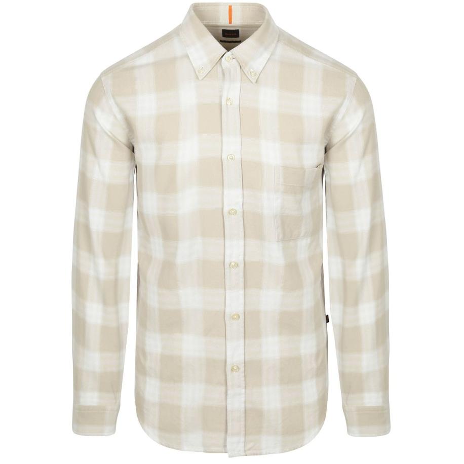 BOSS Rickert Overhemd Ruit Beige Bruin