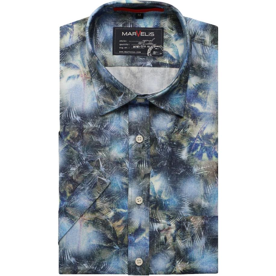 Marvelis Casual Overhemd Korte mouw turquoise Blauw