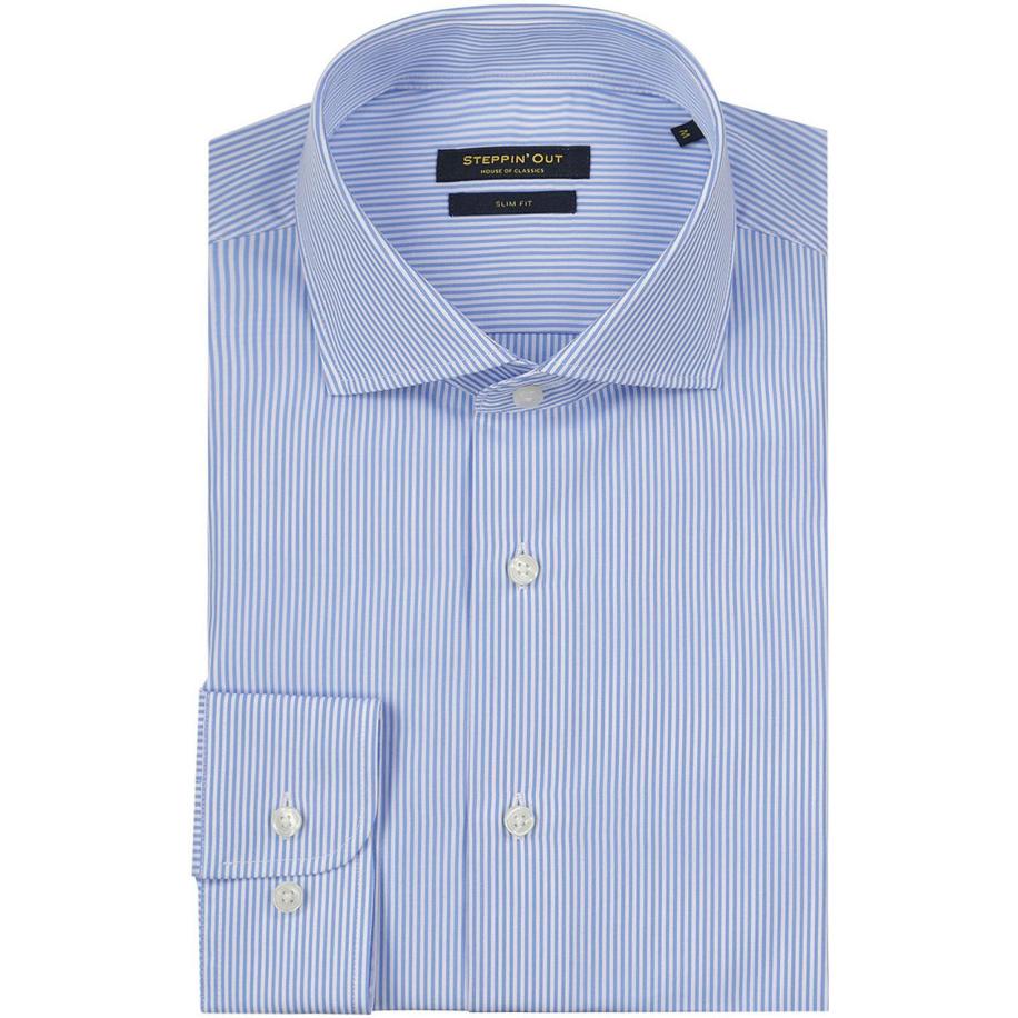 Steppin' Out Overhemd Slim-Fit Streep Lichtblauw Blauw