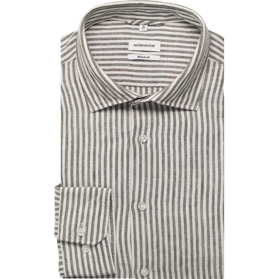 Seidensticker Linnen Overhemd groen, Gestreept Groen