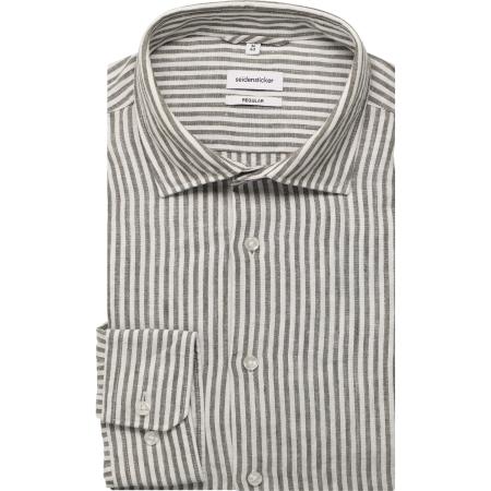 Seidensticker Linnen Overhemd groen, Gestreept