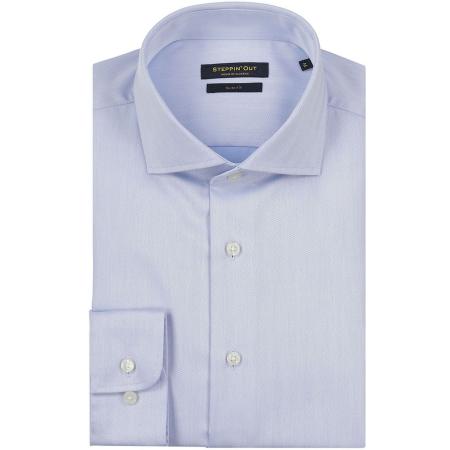 Steppin' Out Overhemd Slim-Fit Herringbone Lichtblauw