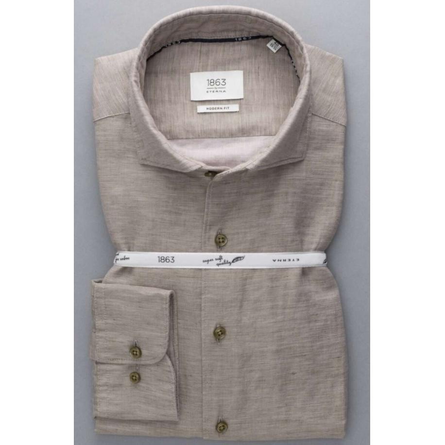 ETERNA 1863 Linnen Overhemd champagne, Effen Goud