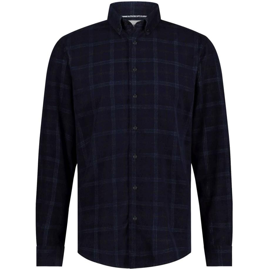 State Of Art Overhemd Fine Corduroy Ruit Navy Blauw