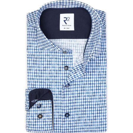R2 Amsterdam Overhemd blauw, Bedrukt