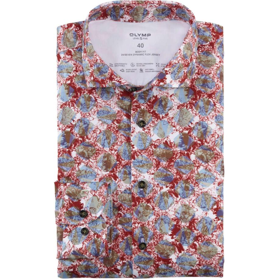 OLYMP Level Five 24/Seven Dynamic Flex Jersey shirt blauw/rood/wit, Motief Rood