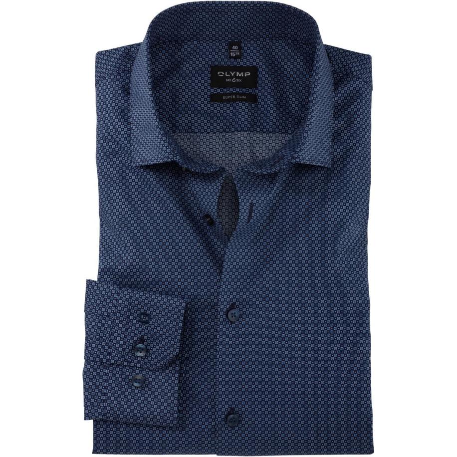 OLYMP No. Six Overhemd marine, Bedrukt Blauw