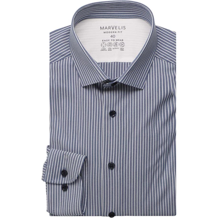 Marvelis Performance Overhemd marine, Gestreept Blauw