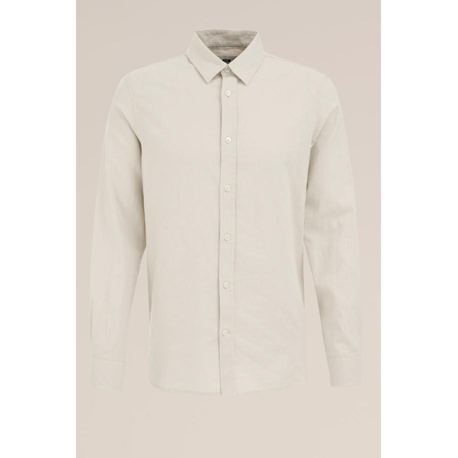 Fundamentals heren easy care linnenmix overhemd - Regular fit - Lichtbruin - Linnen - Maat: M Bruin