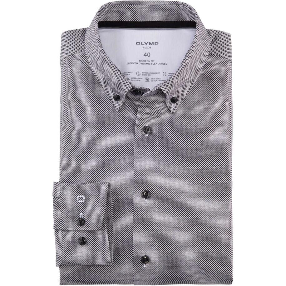 OLYMP Luxor 24/Seven Dynamic Flex Jersey shirt zwart/wit, Motief Multicolor