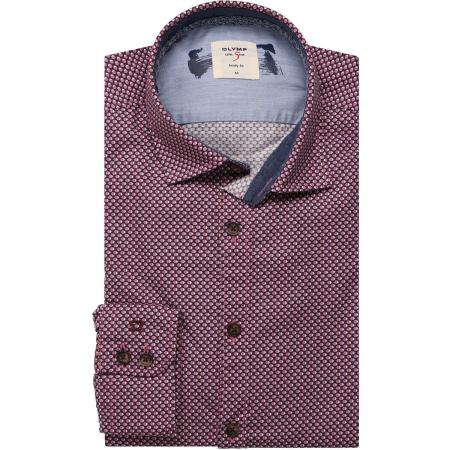 OLYMP Level Five Casual Overhemd donkerrood, Motief