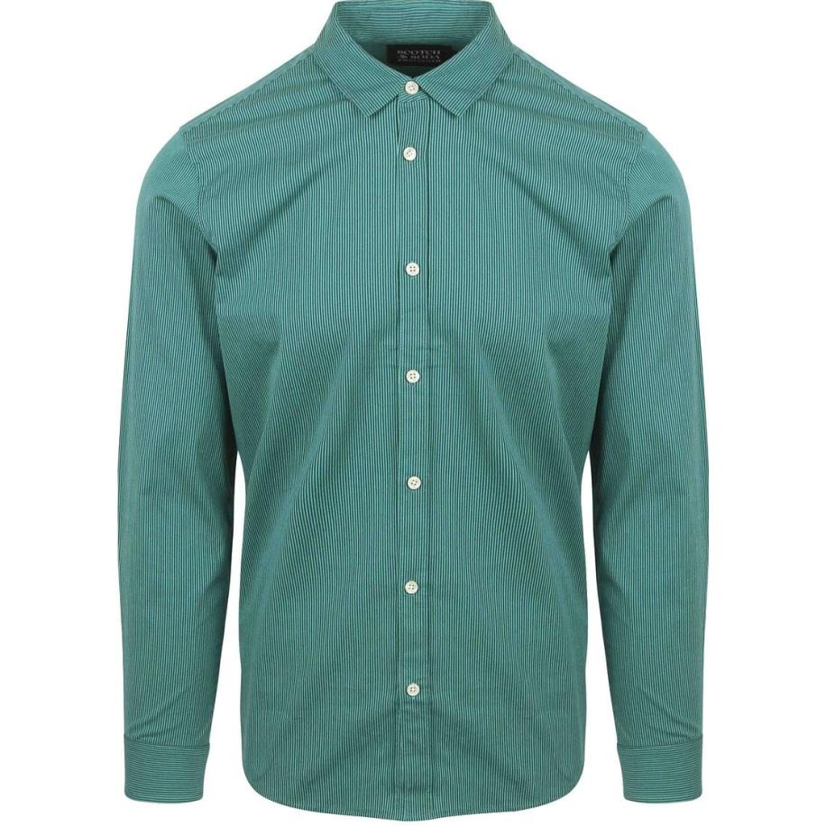 Scotch and Soda Overhemd Essential Poplin Stripe Groen Groen