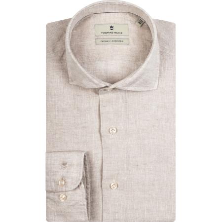 Thomas Maine Linnen Overhemd bruin, Effen