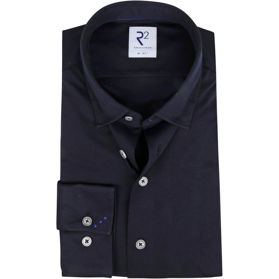R2 Overhemd Uni Donkerblauw Blauw