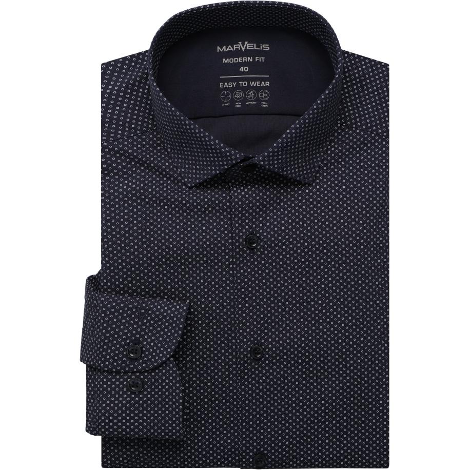 Marvelis Performance Overhemd marine, Bedrukt Blauw