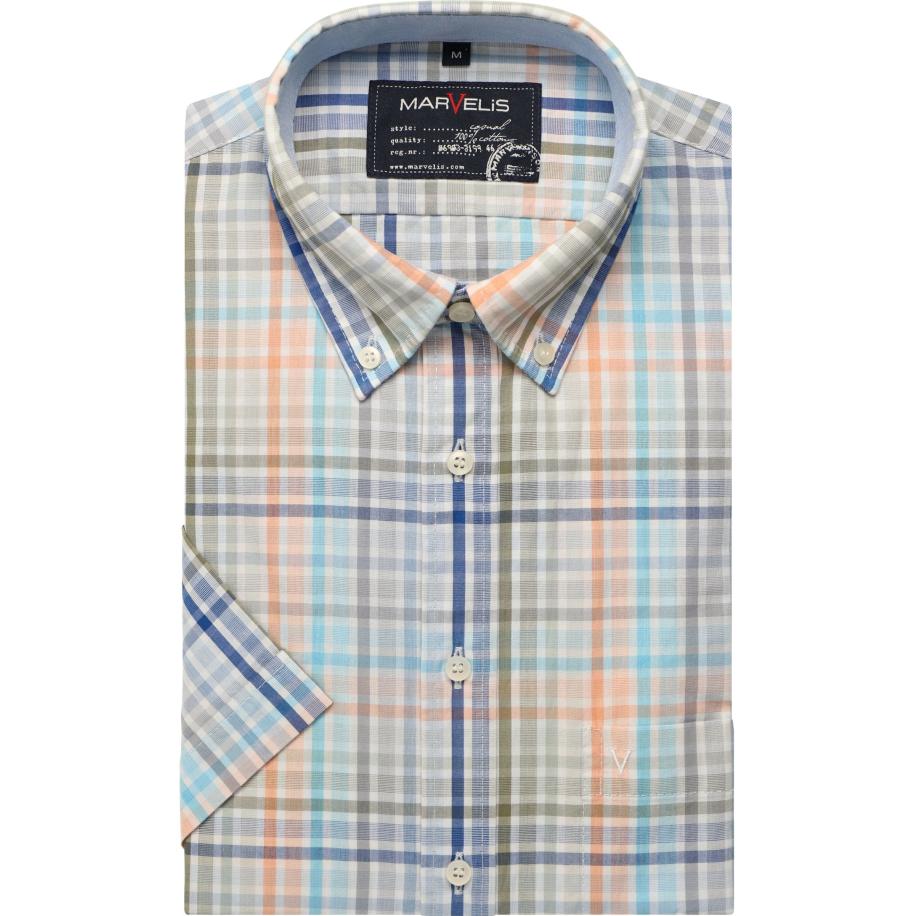 Marvelis Casual Overhemd Korte mouw beige/blauw Multicolor