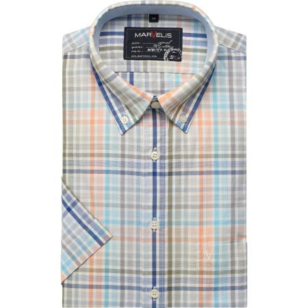 Marvelis Casual Overhemd Korte mouw beige/blauw