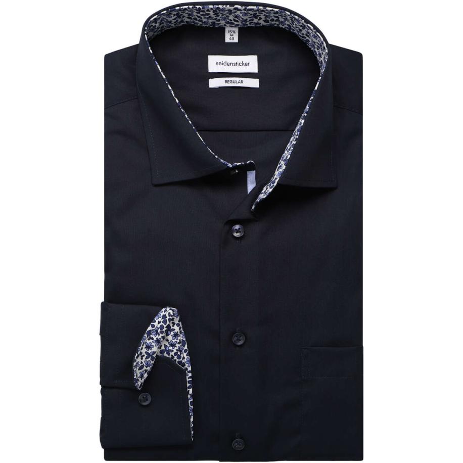Seidensticker Overhemd donkerblauw, Effen Blauw