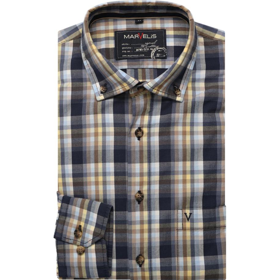 Marvelis Casual Overhemd marine/bruin, Ruit Multicolor