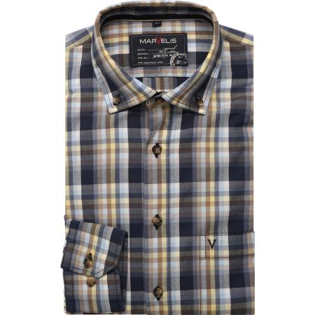 Marvelis Casual Overhemd marine/bruin, Ruit