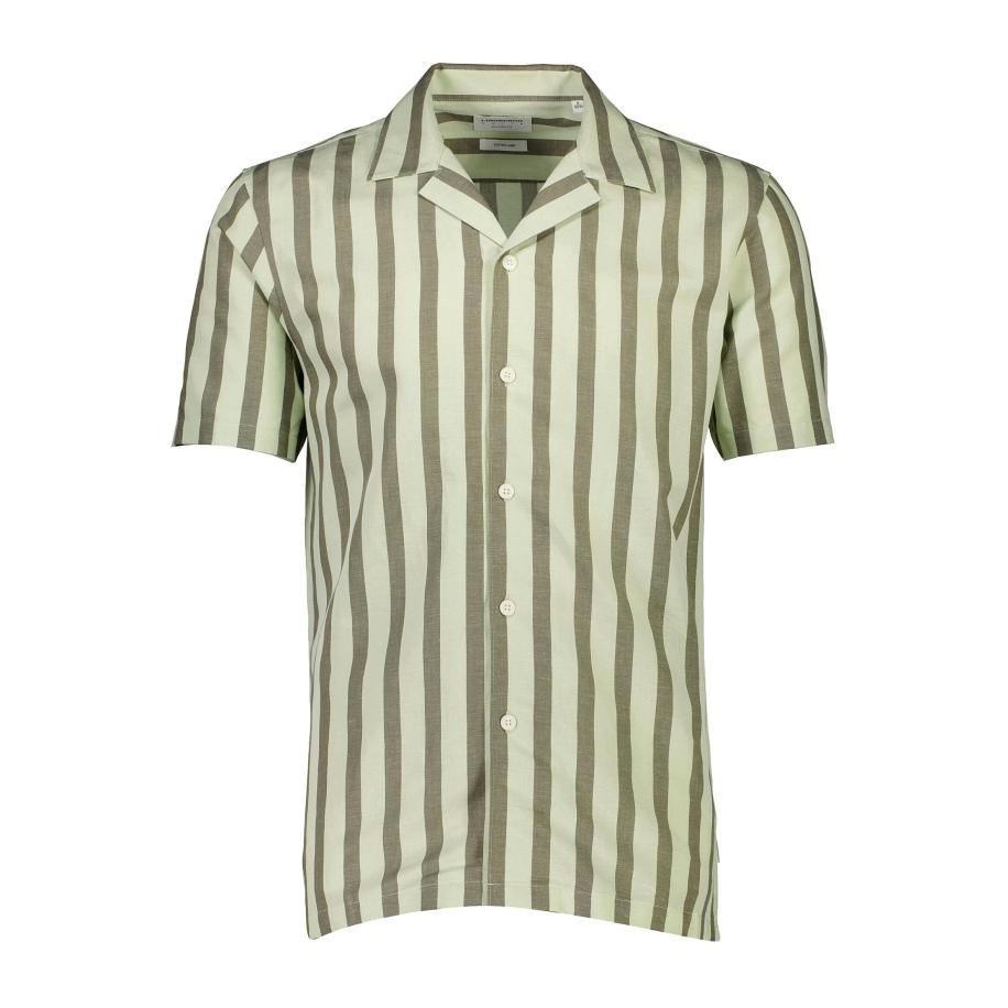 Lindbergh Linnen Overhemd lichtgroen, Gestreept Groen