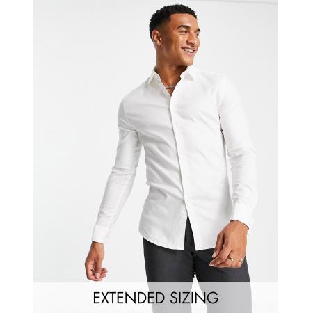 ASOS DESIGN - Net, skinny-fit Oxford overhemd met dubbele manchetten in wit
