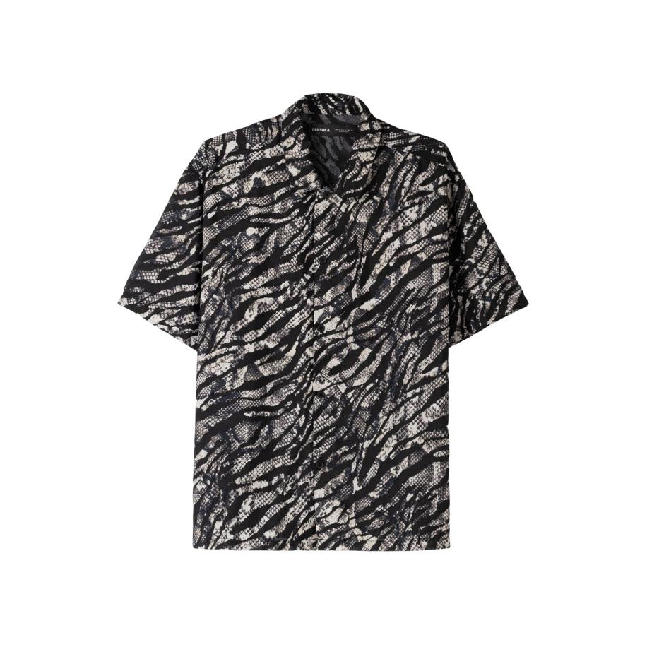 Bershka Bershka Overhemd crème / navy / zwart -