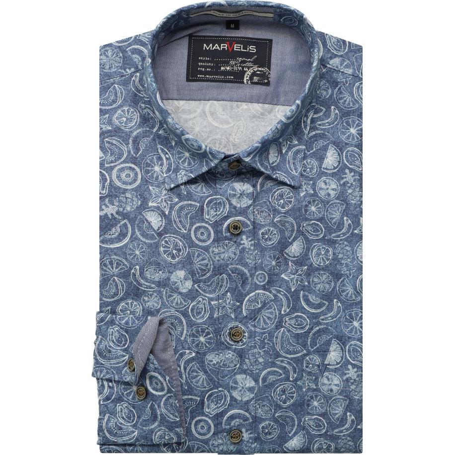 Marvelis Casual Overhemd indigo, Bedrukt Blauw