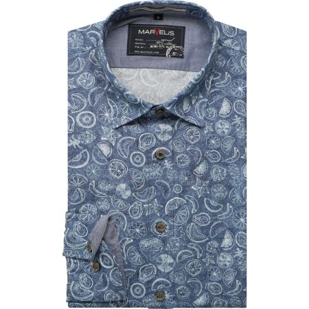 Marvelis Casual Overhemd indigo, Bedrukt