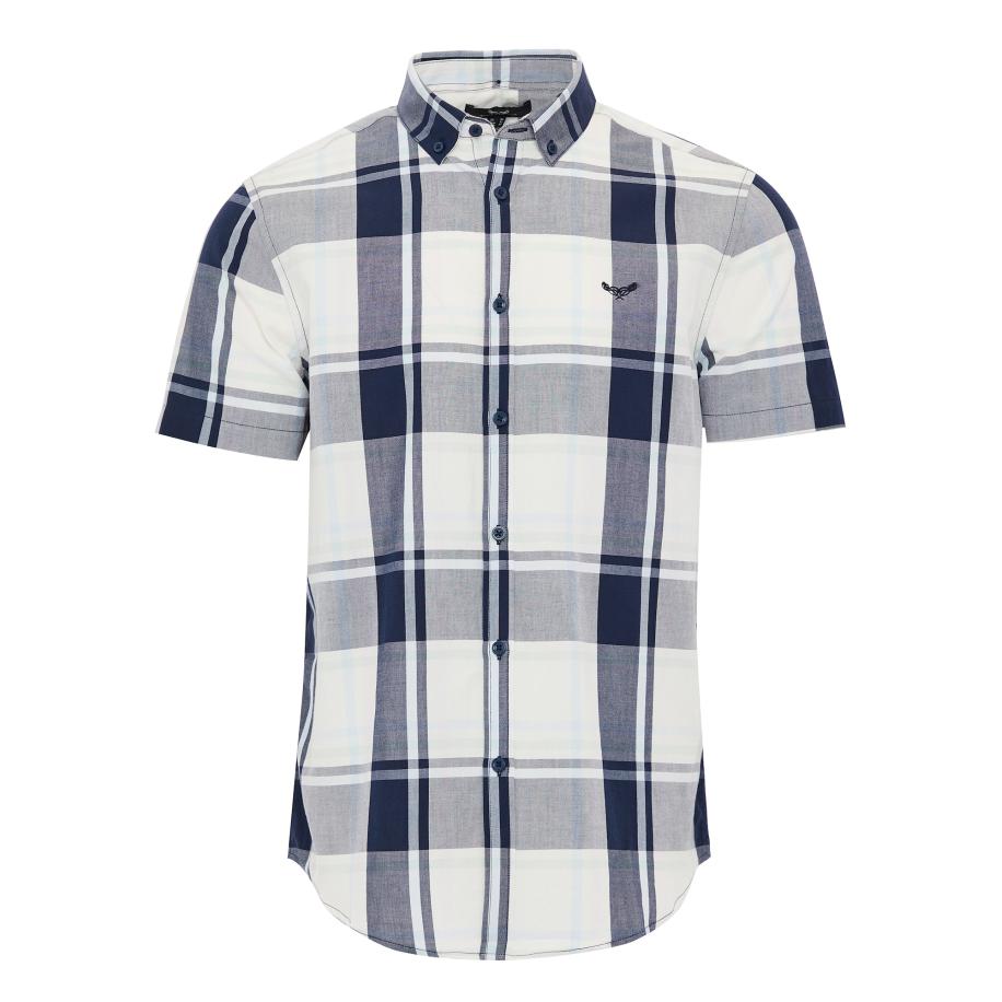 Threadbare Threadbare Overhemd Marcello donkerblauw / wit -