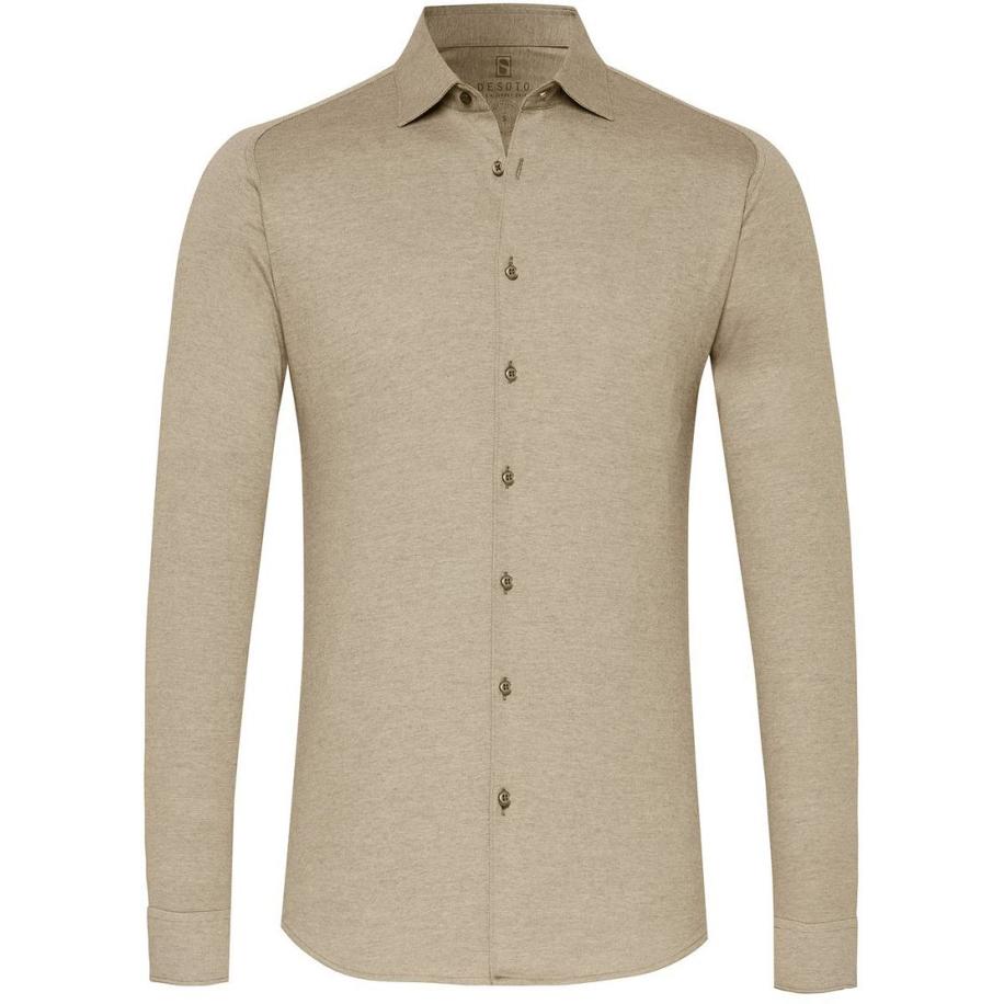 Desoto Overhemd Strijkvrij Kent Melange Beige Bruin